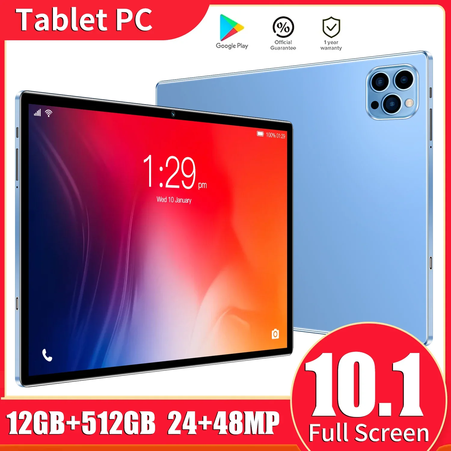 

Pad 15 Android Tablet with 10.1 Inch HD Screen Dual SIM GPS and Dual Camera (24MP+48MP) - 12GB Memory 8000mAh Battery