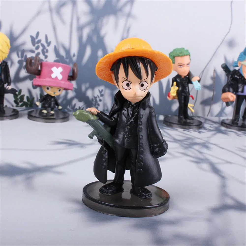 1Pc Random Anime One Piece Roronoa Zoro Luffy Sanji Franky Black Suit Ver. PVC Action Figure Statue Model Kids Toys Doll Gifts