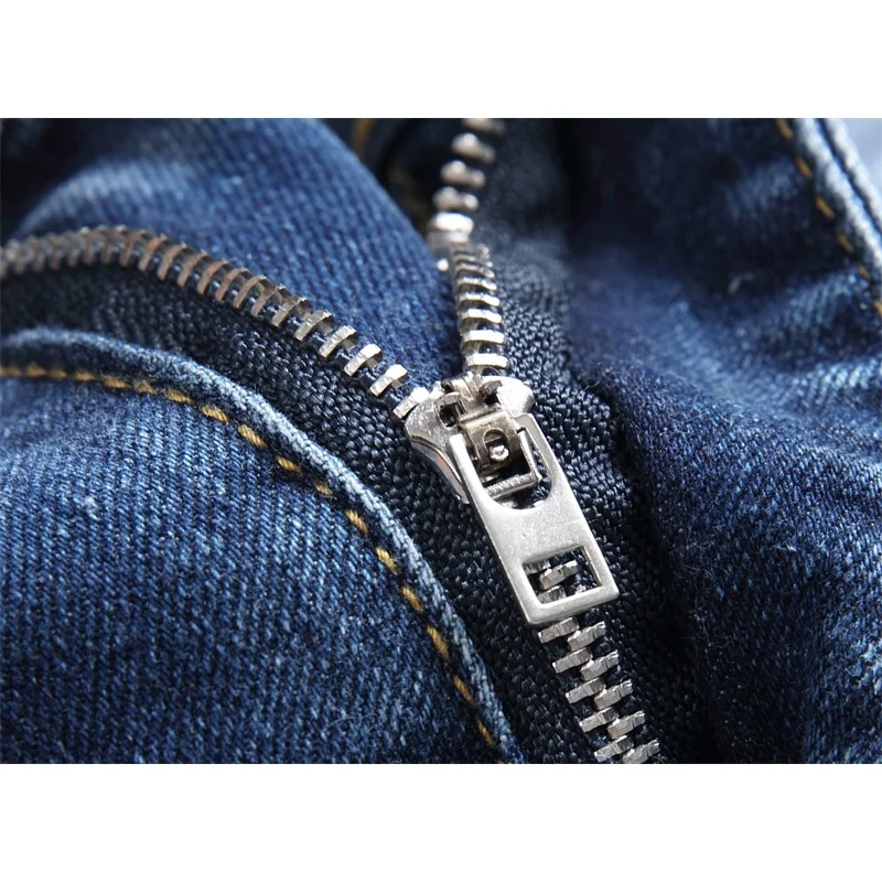 Patchwork skinny jeans men's motorcycle style fashion street slim fit nostalgic retro design blue punk trousers