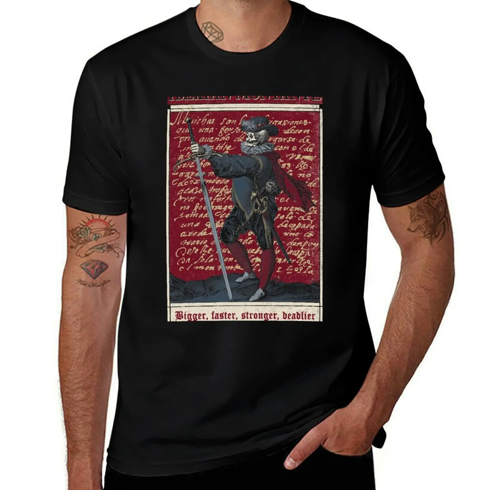 Camiseta de algodón para hombre, camisa roja y negra, calidad ibérica para hombre alto, paquete liso, camiseta de algodón con perno de anime