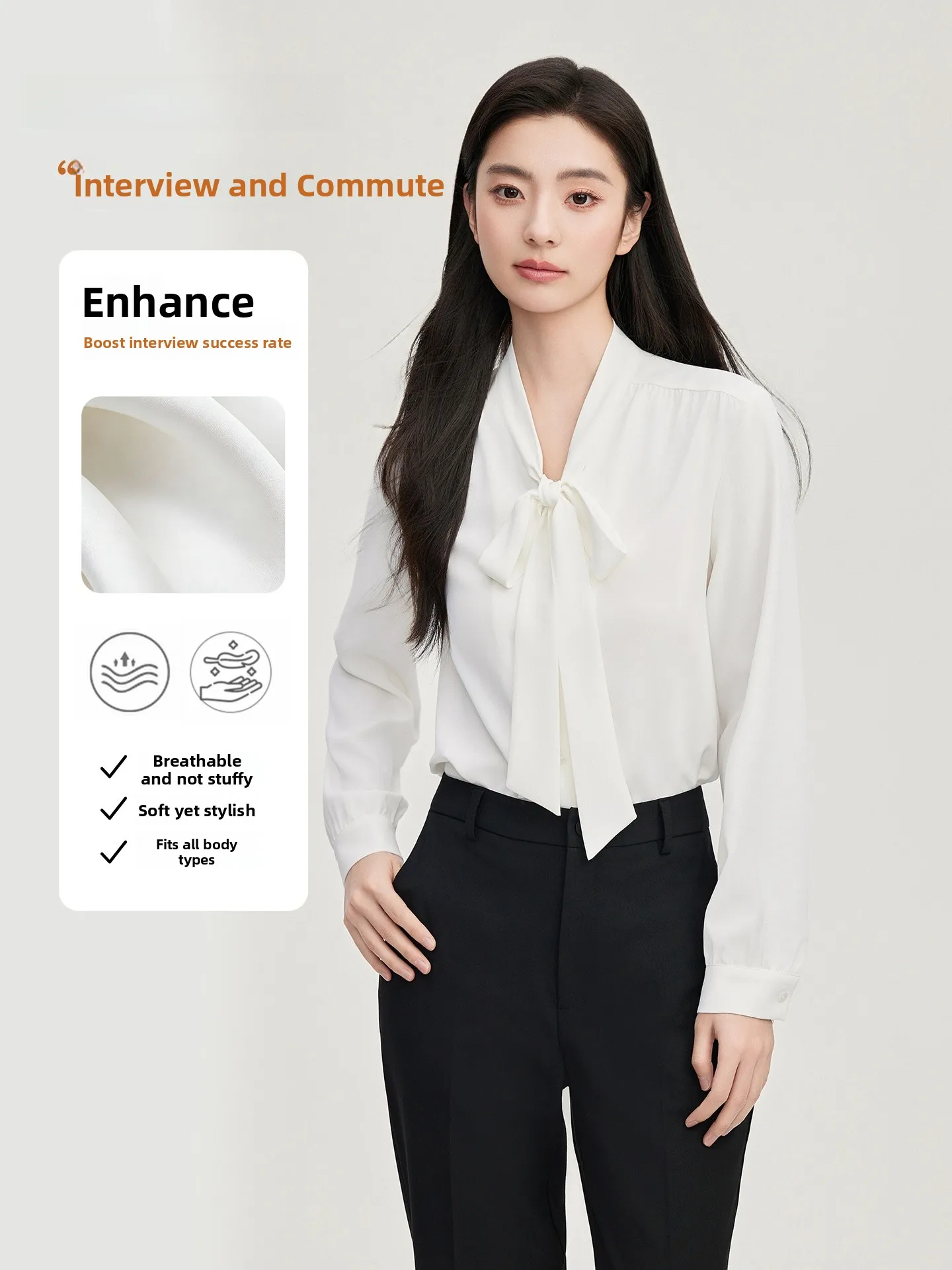 

Goodyoung Women's Shirt V-neck Knot Long Sleeve Versatile Style Commute Friendly Korean Fashion Slim Fit Polyester ...