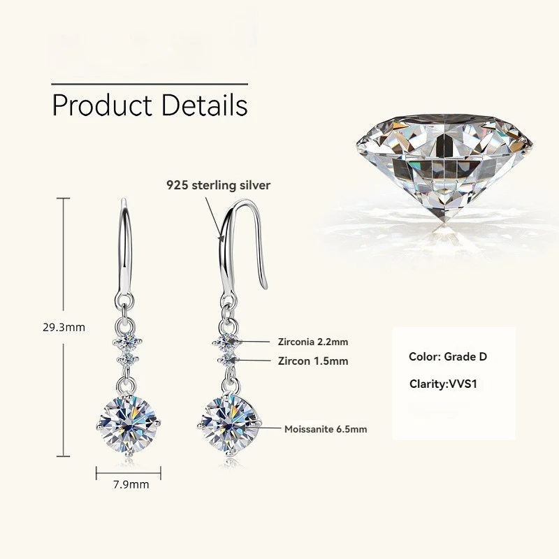 Apaison 1 ct Moissanite Women's Ear Hook Drop Earrings Gold Plated Wedding Engagement Jewelry