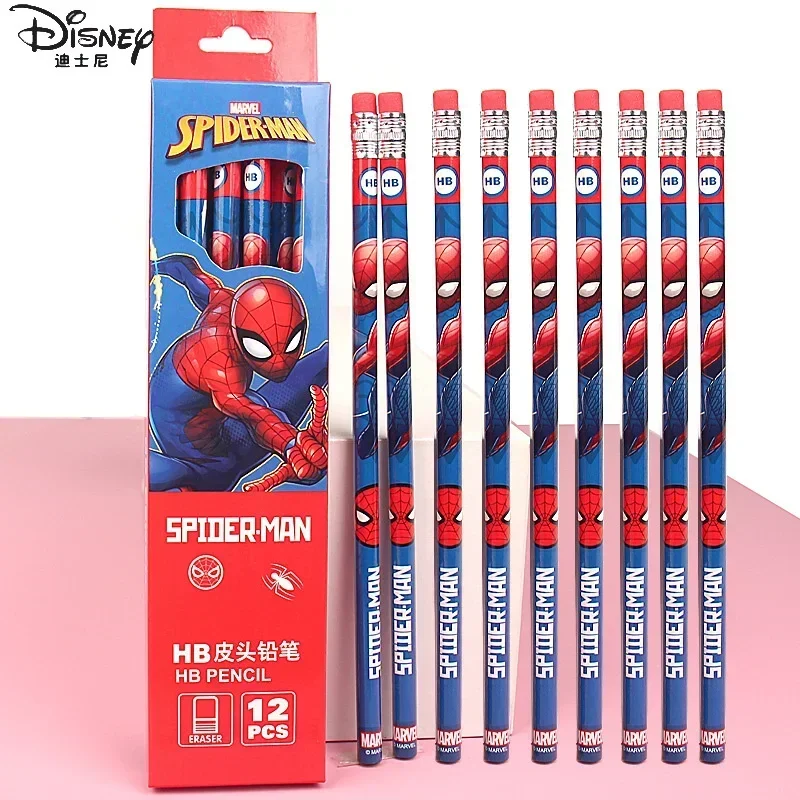 12Pcs Disney Spiderman Pencil Anime Cute Student Stationery Fashion School Supplies Office Supplies Children Holiday Gifts