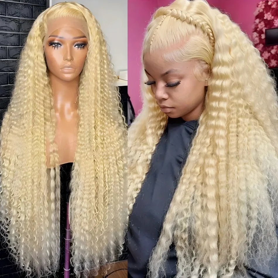 Deep Wave 613 Lace Front Wig Human Hair 13X6 30 32 Inch Blonde Wig Human Hair 220 Density Pre Plucked Lace Frontal Wig For Women image 2