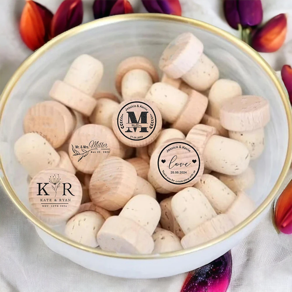 

10/50/100pcs Custom Wine Cork Stoppers Personlized Wedding Party Thank You Favors for Guest Engraved Wooden Bottle Cork Stopper