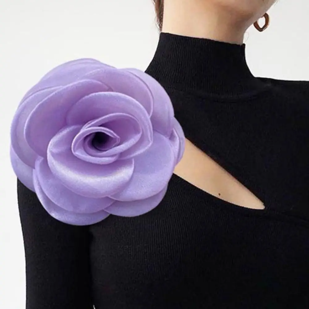 Nuevo broche de flor grande de 12cm, broche Pin-up de flor rosa de tela a la moda para mujer, regalo de joyería, broche de rosa romántico dulce