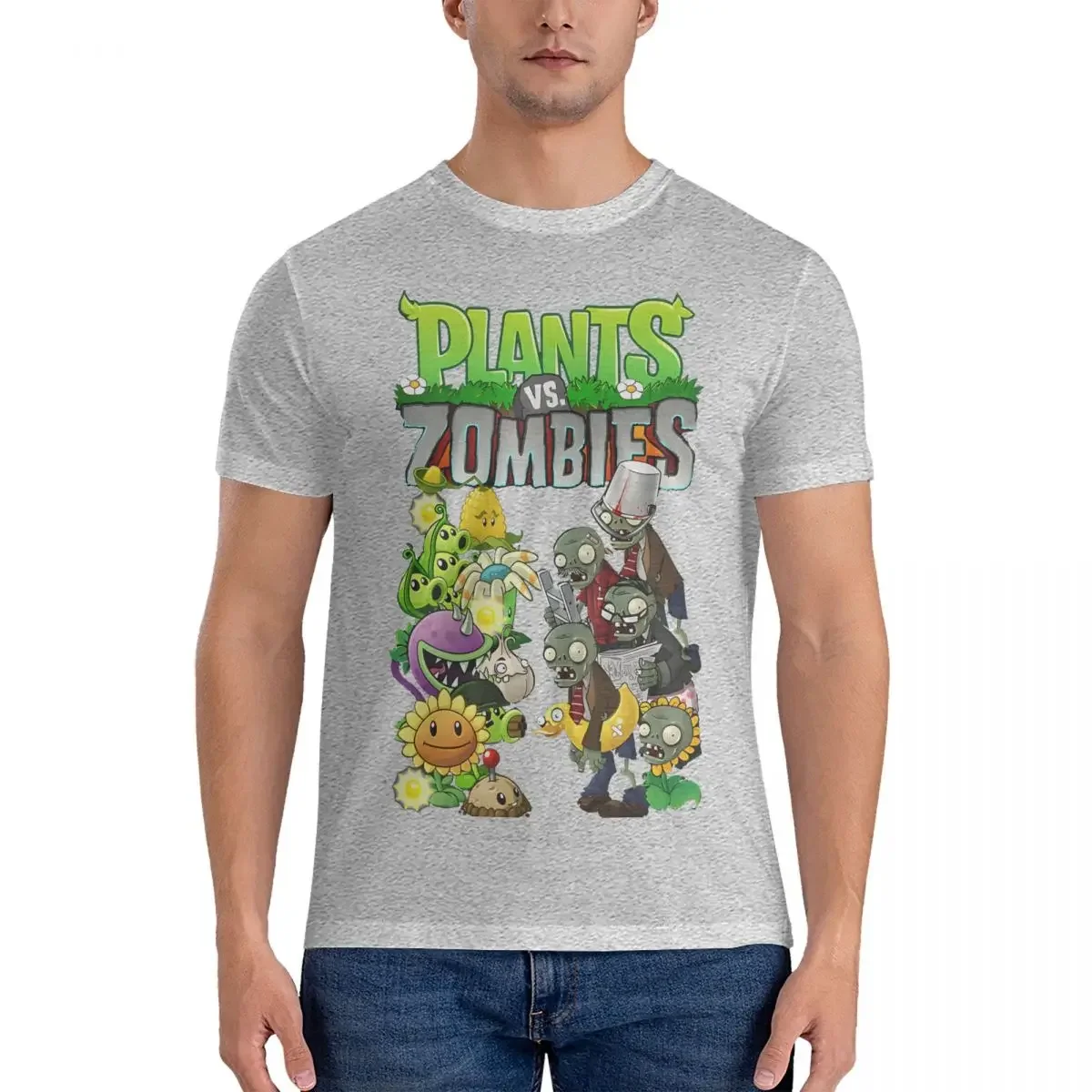 تي شيرت رجالي موديل جديد 2025 تي شيرت مضحك 100% قطن تي شيرت بأكمام قصيرة نباتات مقابل Z-زومبي تي شيرت برقبة دائرية ملابس كلاسي #2