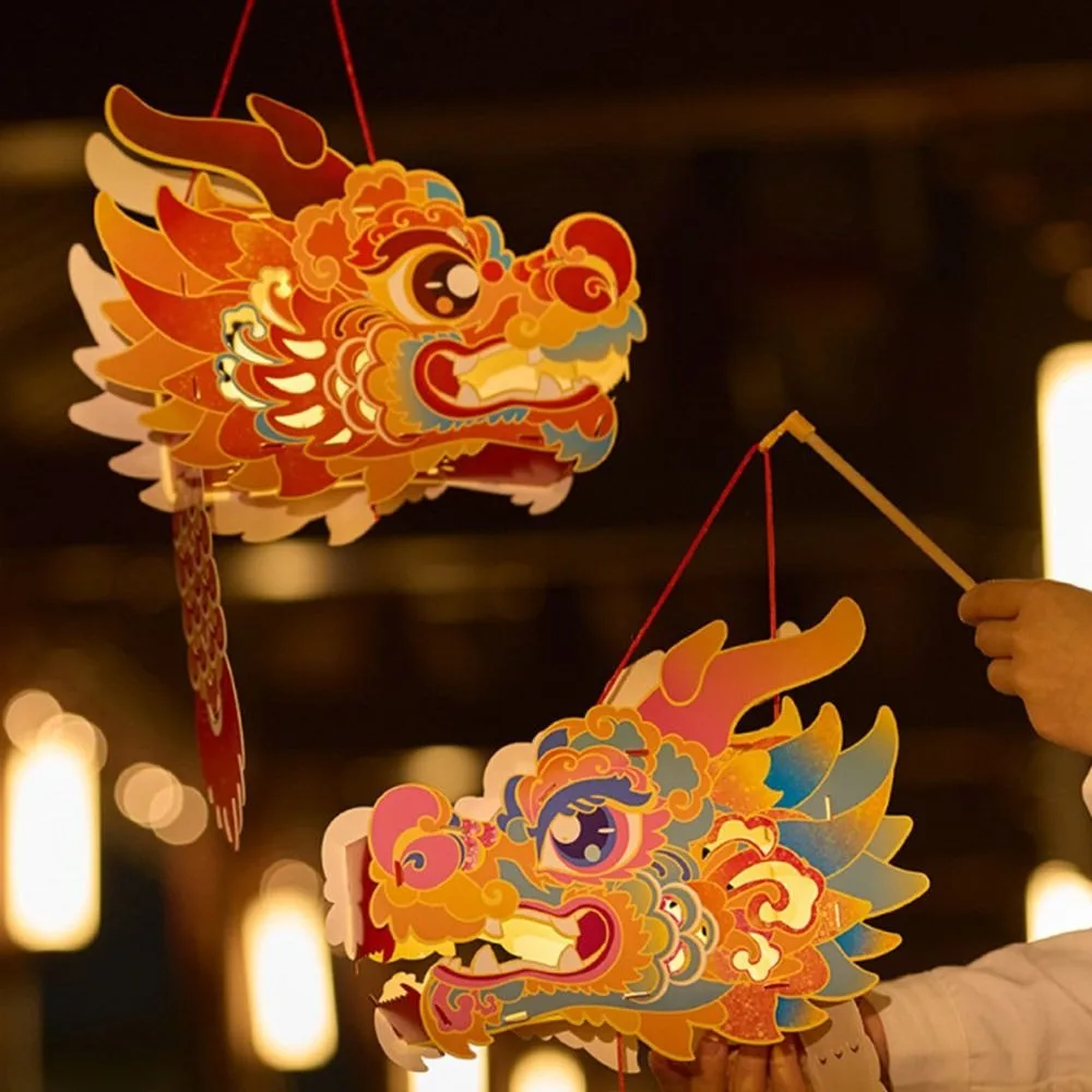 

Handmade Dragon Head Lantern Chinese Style Glowing DIY Lantern Making Material Package DIY Luminous Handheld Lanterns Kids Gifts