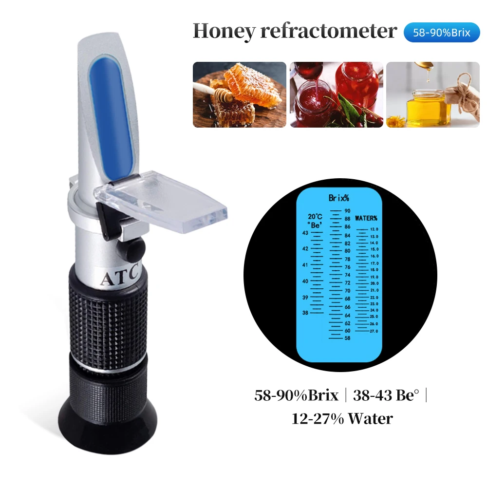 Honey Refractometer Brix 58~90% Hand Held ATC for Honey Moisture Brix and Baume 3-in-1 Uses Controlling Concentrations 50% Off