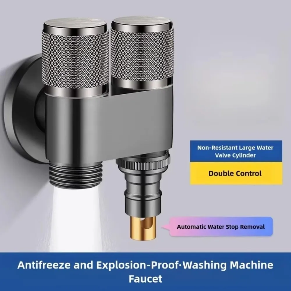 Stainless Steel Toilet Companion Corner Valve Two Outlets 1/2 Thread Toilet Washing Machine Faucet Rotary Switch DIY Angle Valve