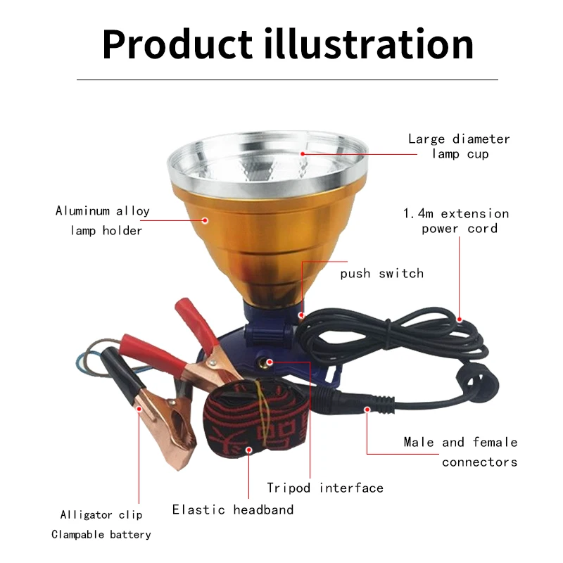 12V headlights, white light, yellow light, COB large floodlight, infinite dimming, outdoor catching of eels, cicadas, monkeys, e