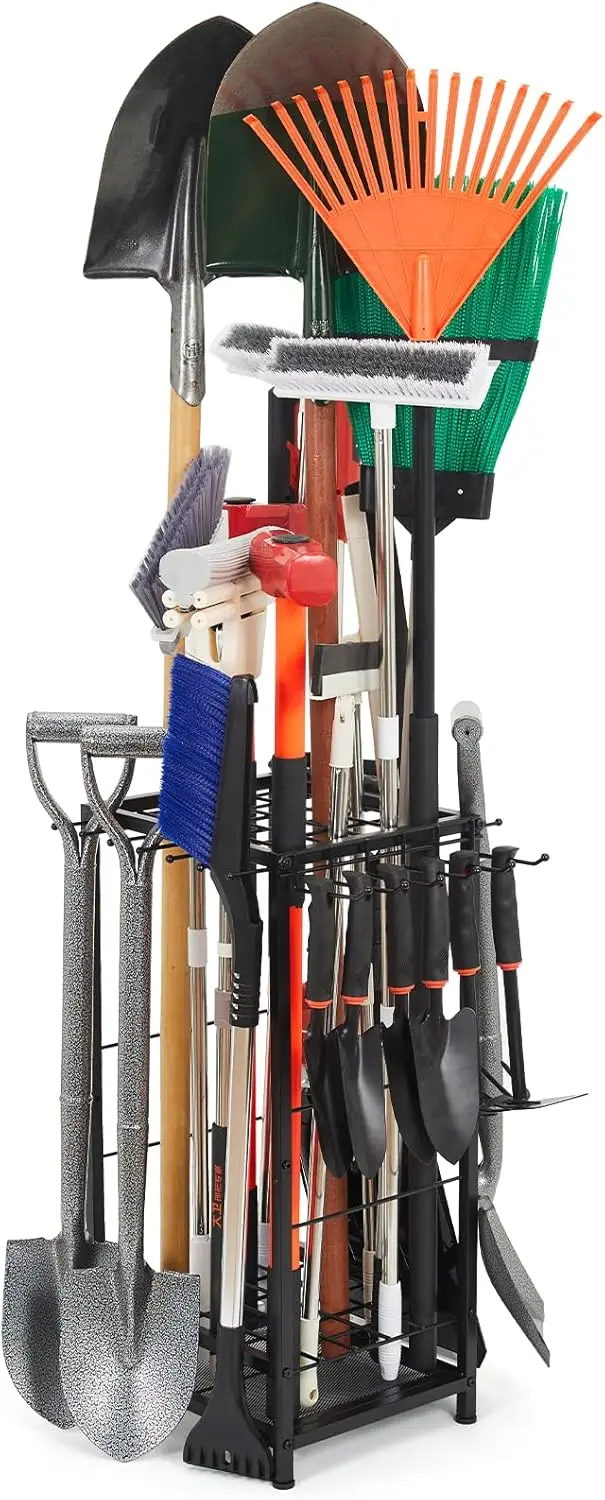 

Heavy-Duty Steel Corner Tool Organizer for Garage, Shed, Outdoor Storage - Holds 50 Long-Handled Tools