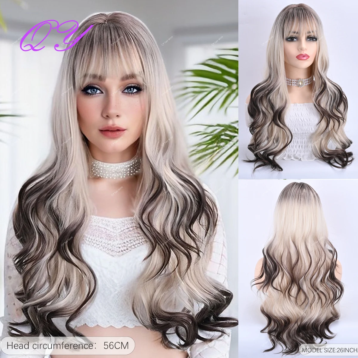 

Long Natural Wavy Wig For Women Gradient hair color Curly Synthetic Woman Wigs Middle Part High Temperature Fiber Cosplay Or Par