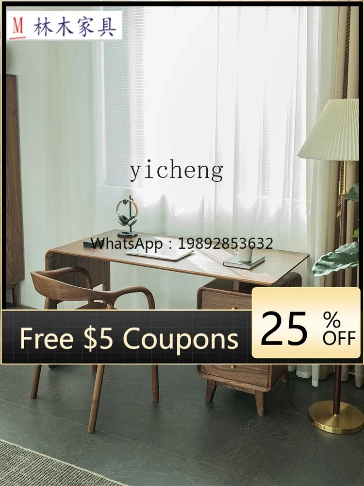 

6QTZ Solid Wood Desk Simple Modern Combination Study Drawer Desk Black Walnut Office Computer