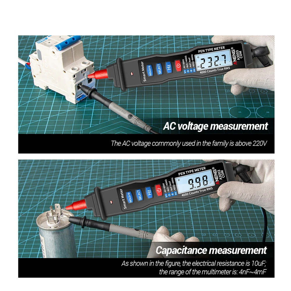 Smart DC/AC Voltage Tester A3003 Digital Pen Multimeter Professional 4000 Counts True RMS Meter