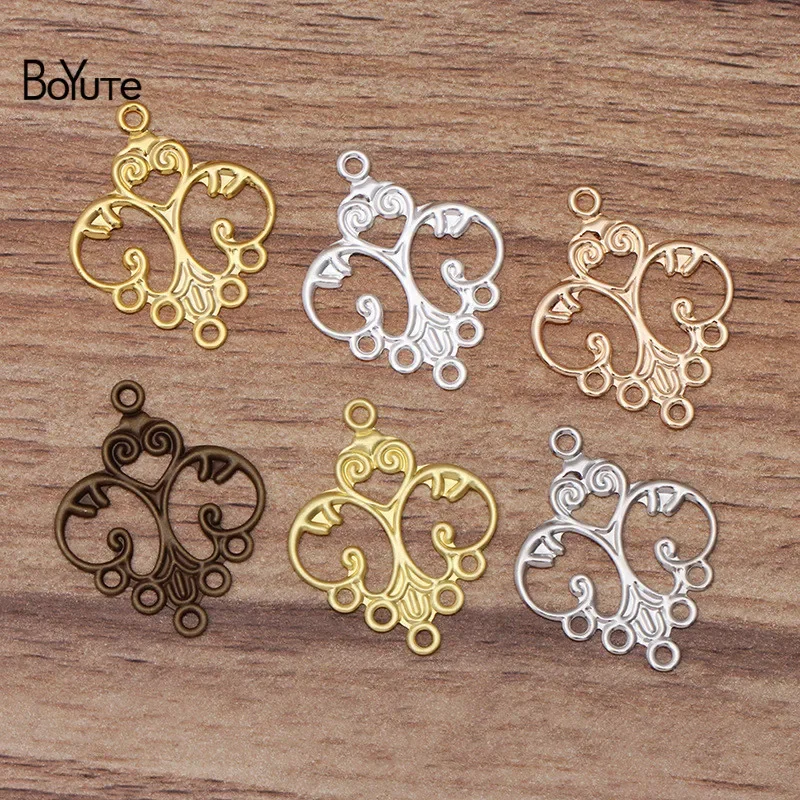 BoYuTe (100 Pieces/Lot) Metal Brass Stamping 32*25MM Filigree Connector Charms with 6 Loops Diy Jewelry Accessories