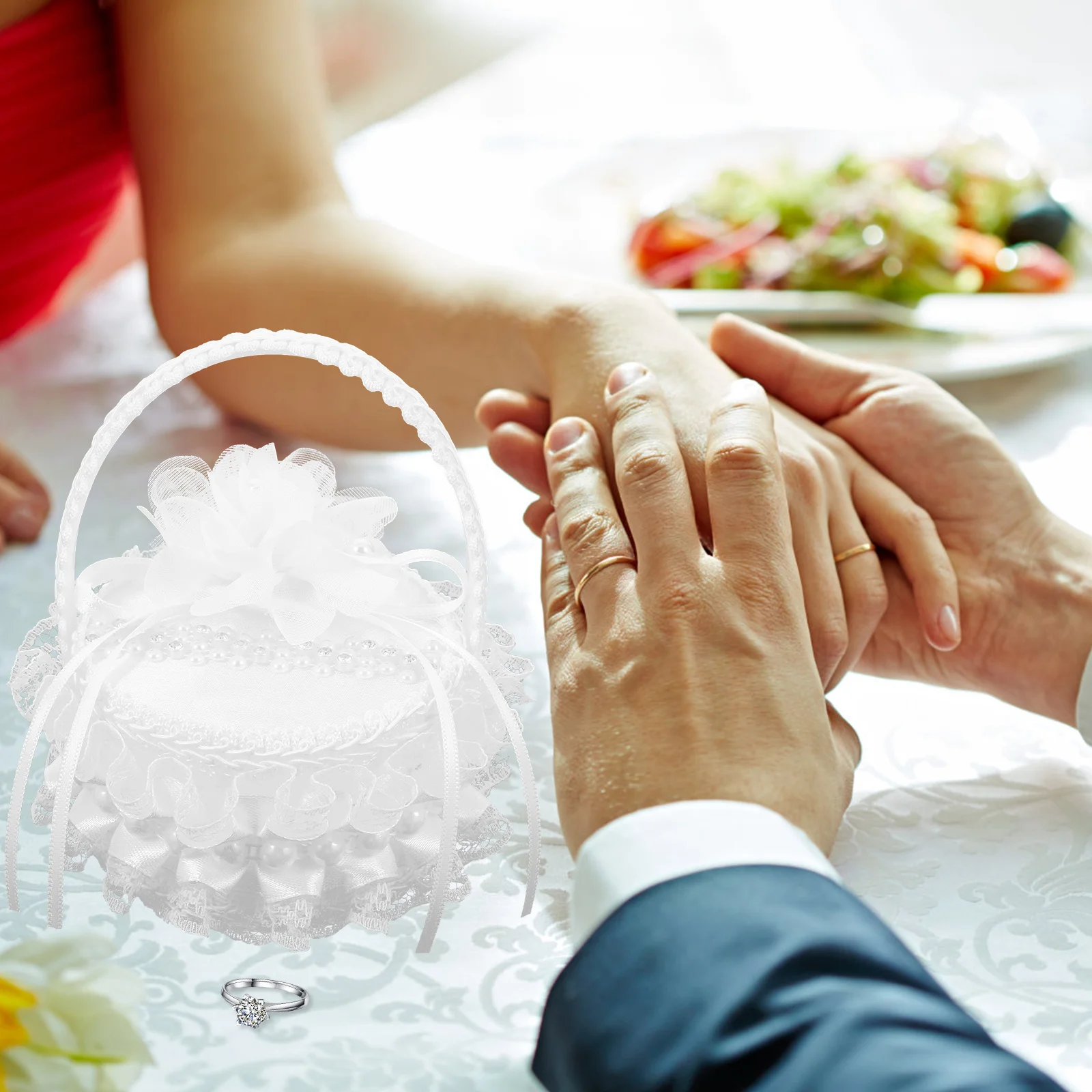 

1 шт., коробка для обручальных колец, белая вышитая подушка для кольца, жемчужная ручка для предложения, церемония помолвки, упаковка для свадебных украшений