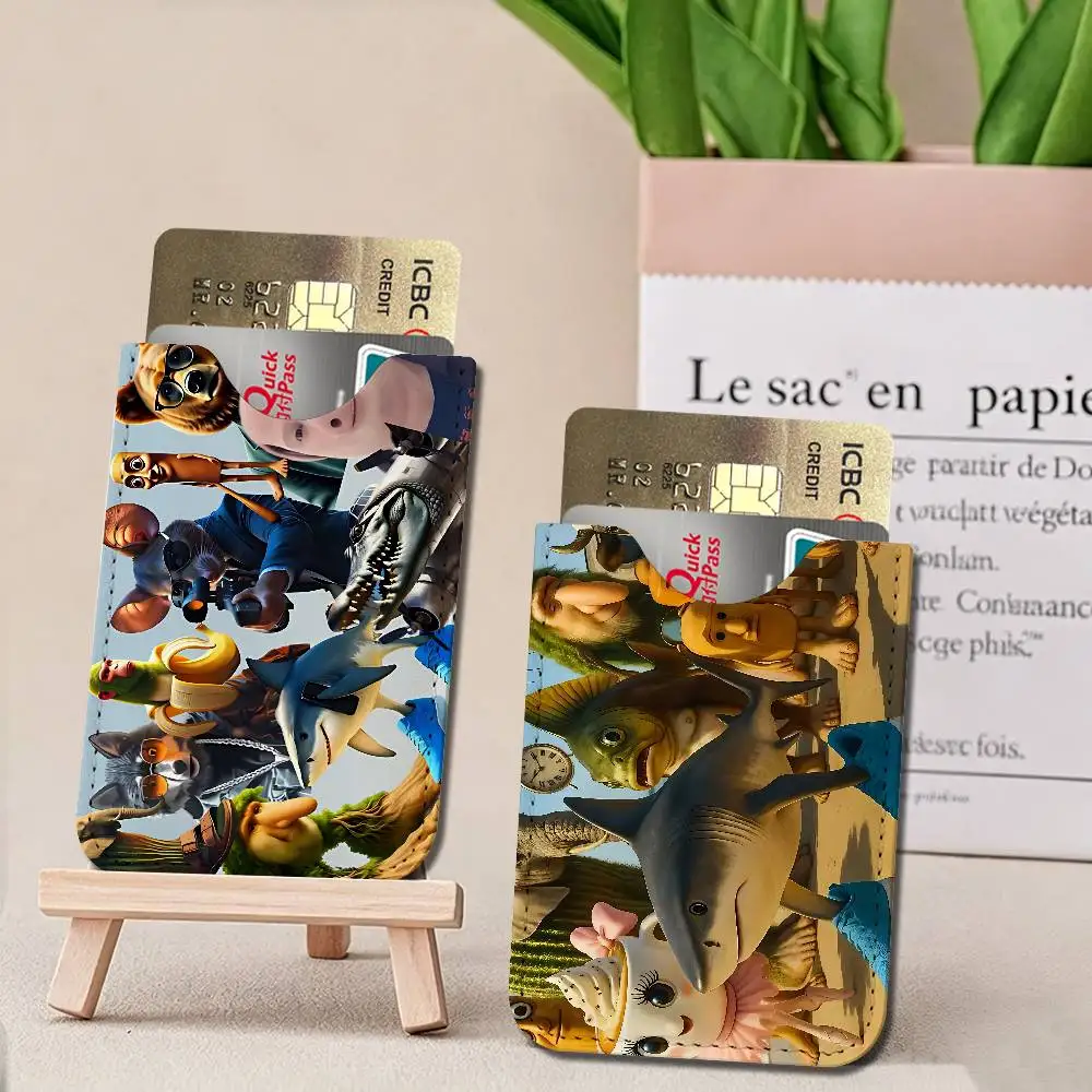 I-ITALIANS B-Brainrot Creative animal Men Leather Card Case, Minimalist Mini Credit/Bus ID Card Holder, Small Office Business