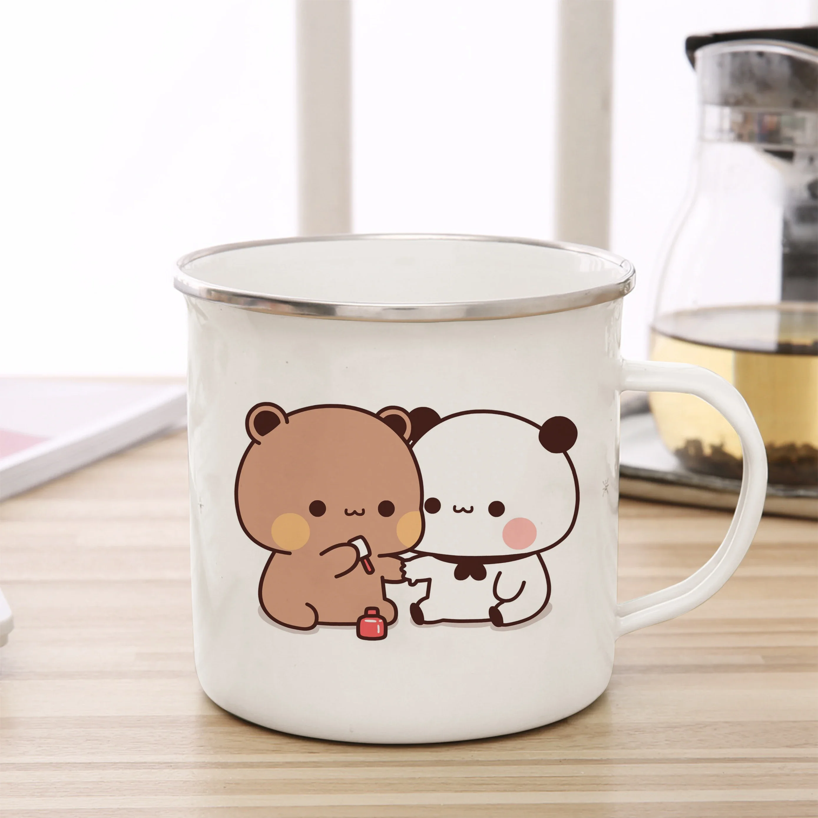 Cute Animal Breakfast Mug Cartoon Milk Bear Boob and Doodle Enamel Cup Coffee Tea Cup Dessert 11oz Milk Water Cup Couple Gift