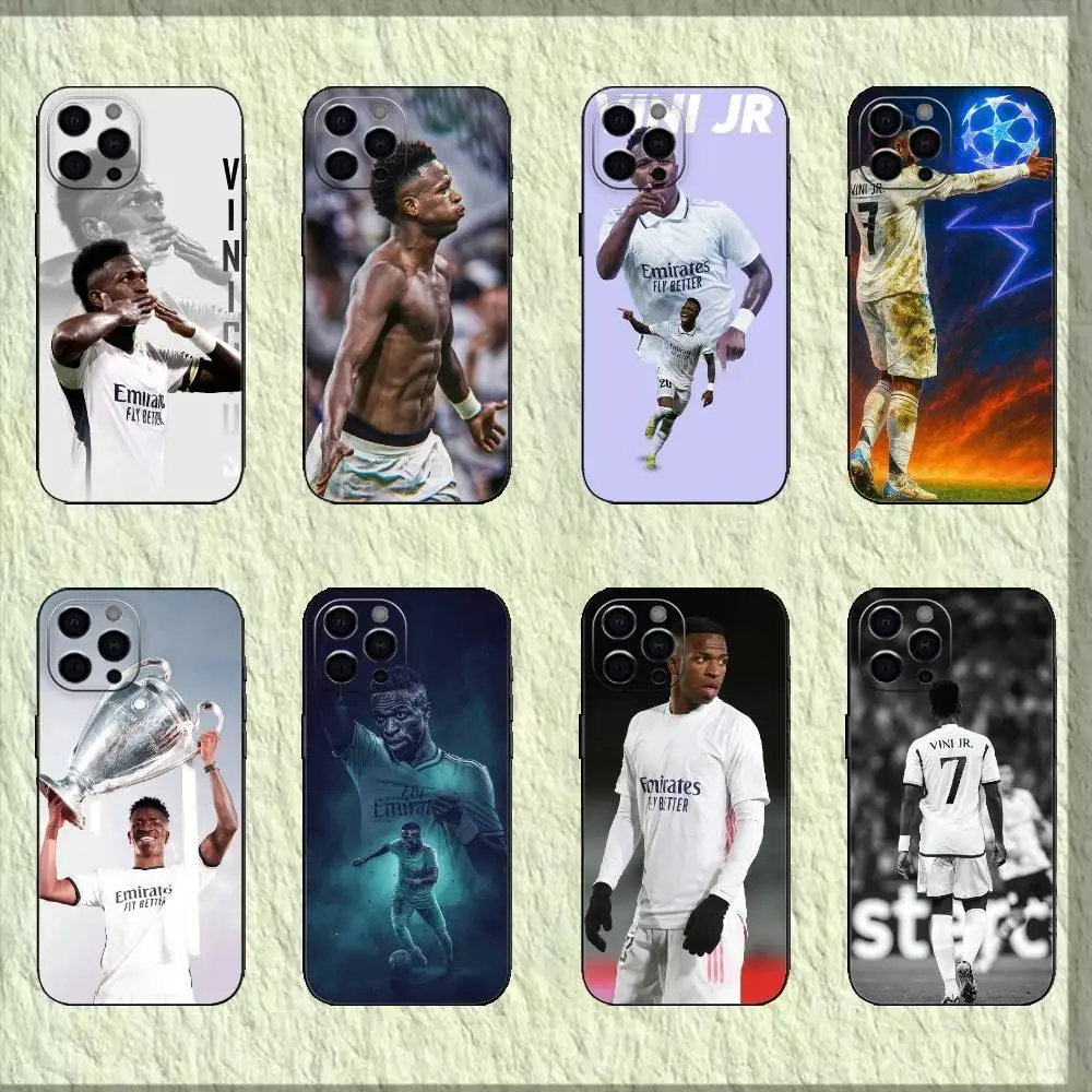 جراب هاتف V-Vinicius J-Junior مصنوع من السيليكون باللون الأسود الناعم لهاتف IPhone 17,16,15,14,13,12,11,XS,Plus Pro Max