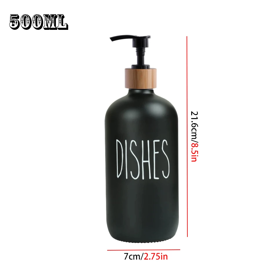 Soap Dispenser Bottle Matte Black Kitchen Refillable Hands Dishes Press Bottle Bamboo Wood Pump Bathroom Storage Bottle 500ML