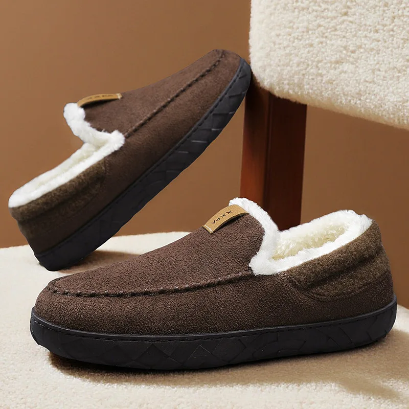 Plush Slip on Walking Shoes for Men Winter Warm Flat Loafers Anti Slip Causal Shoes for Outdoor Walking Travel Size 39-45