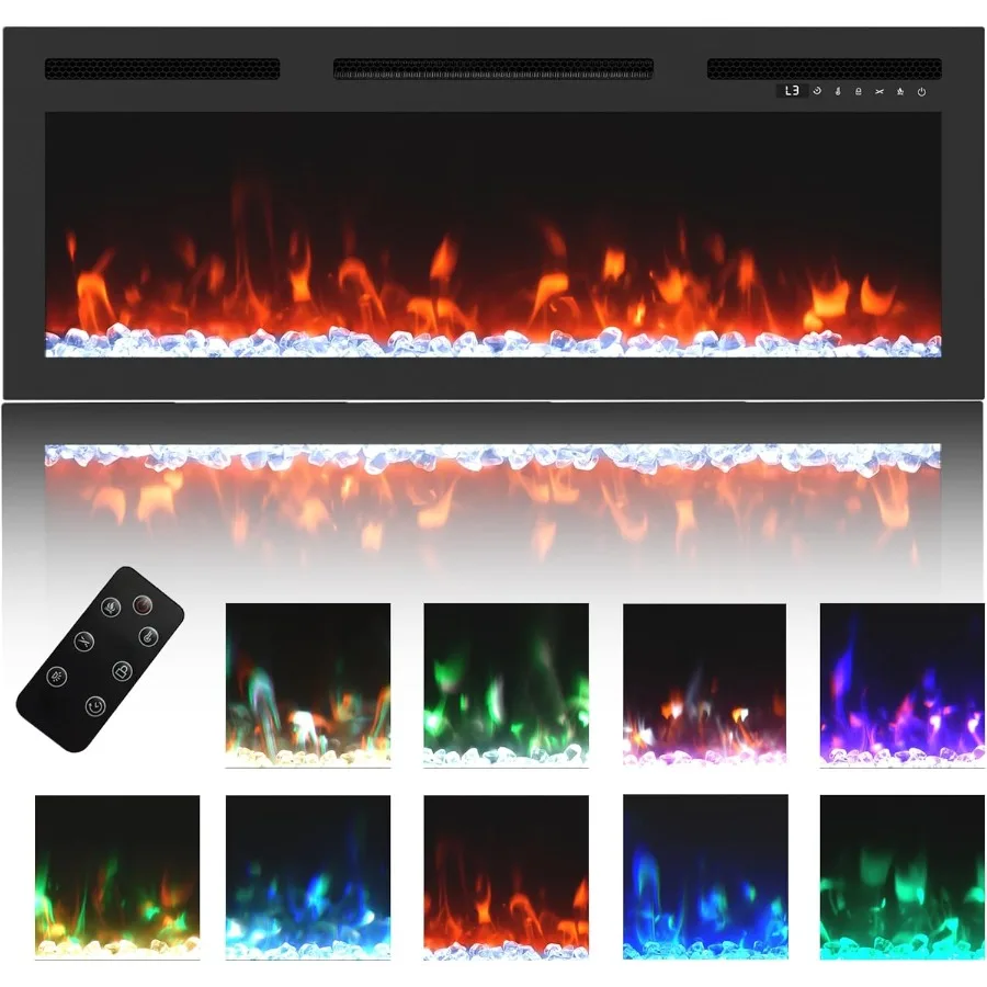 

36 Inch Recessed Electric Fireplace for Living Room with Linear Design 1500W Adjustable Heating Crystal Flame Effect 11 Flame S