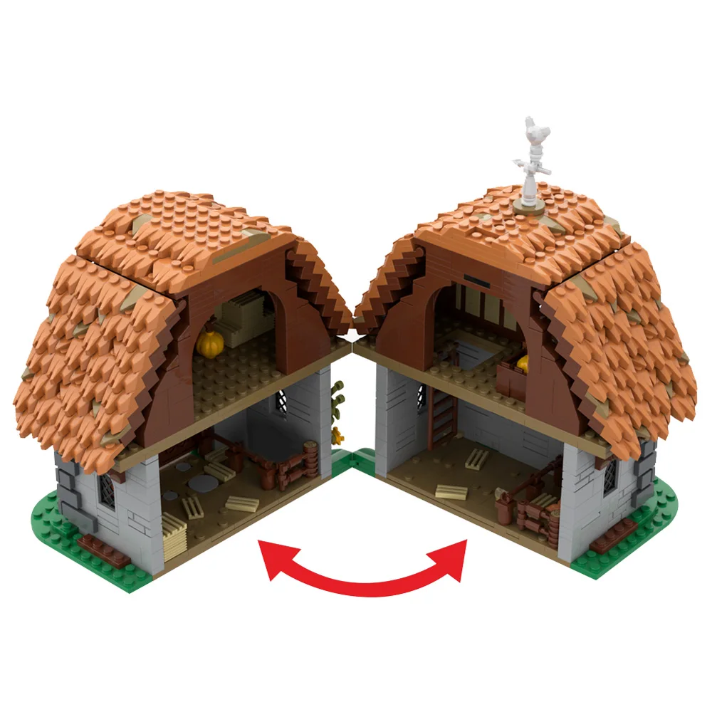 MOC Medievale Mulino Villaggio Raid Modello Building Blocks Carrozza di città Mulino a vento Casa Architettura creativa Giocattolo in mattoni Regalo per bambini