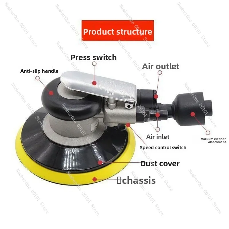 6 Inch Pneumatic Dust Extraction Sander Air Polisher For Car Furniture Wood Sanding
