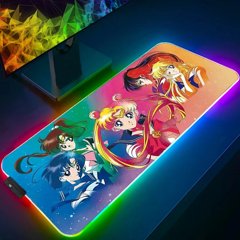 RGB Mousepad LED Desk Mat Pc Gaming Accessories Mouse Pad Computer S-sailor M-moon Gamer Keyboard Pad Anime Cute Girl Table Mat