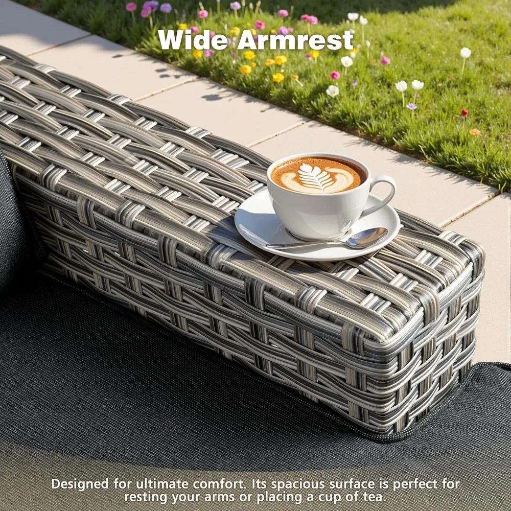 Patio Furniture Sets 7 Pieces Outdoor Sectional Rattan Sofa Manual Weaving Wicker Patio Conversation Set with Ottomans and T Cus