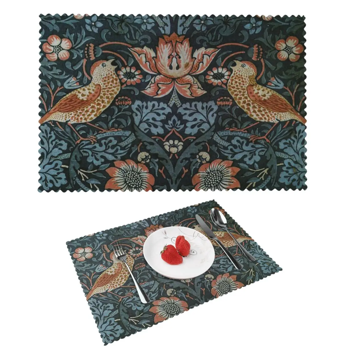 Mantel Individual Vintage Original de William Morris, ladrón de fresa 1883, tapete de placa resistente al calor para mesa de comedor, posavasos