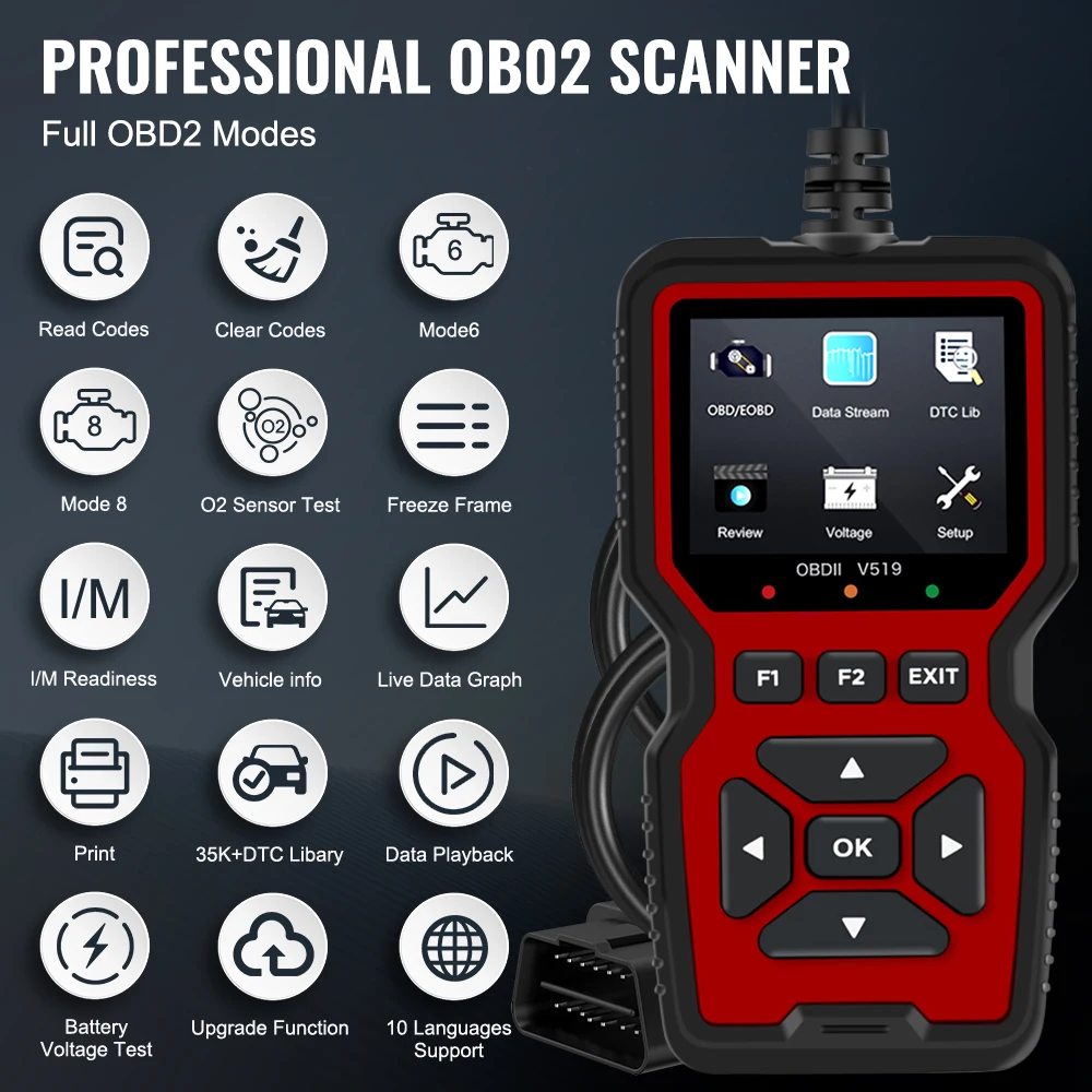 12V V519 V309 ELM327 OBD2 Scanner OBDII Car Diagnostic Tools Code Reader Ignition Battery Tester Detector Automotive Accessories