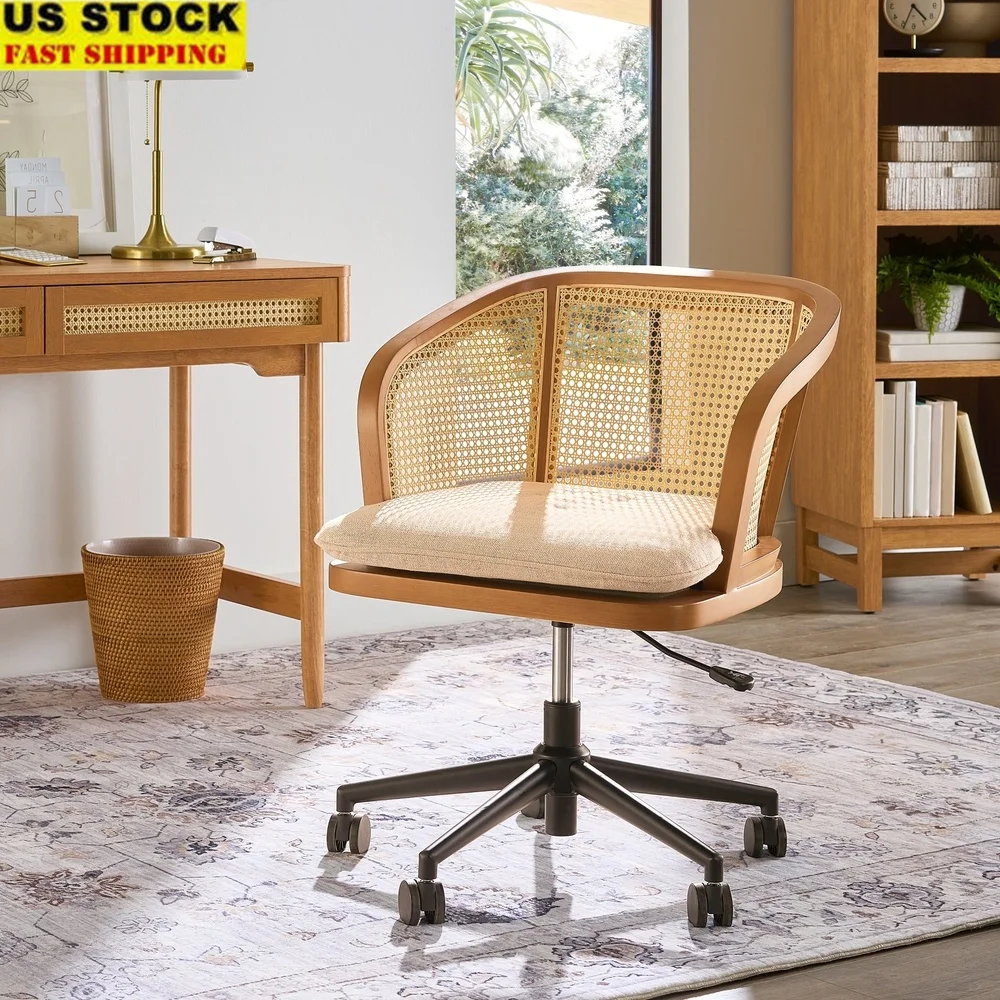 

Офисный стул Springwood Caning с ротанговой спинкой, регулируемая по высоте, поворотный ролик, льняная обивка, эргономичное решение для сидений в помещении