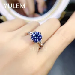 YULEM 2ct Royal Blue Moissanite Gemstone Ring  Women Jewelry Engagement Ring for Wedding 925 Sterling Silver Ring Birthday Gift