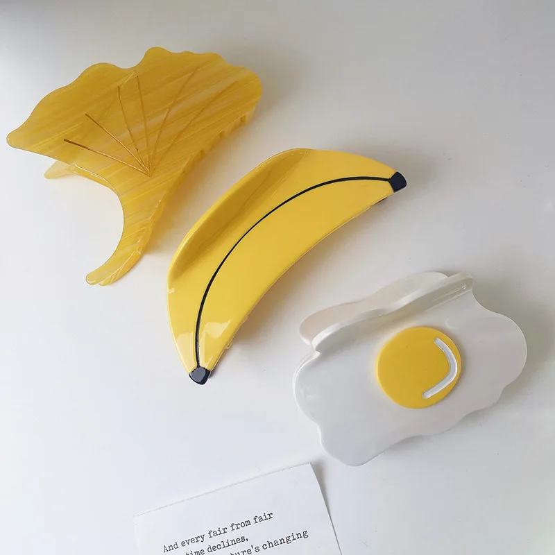 Wholesale Fun Ginkgo Biloba Banana Poached Egg Hair Clip Headgear Temperament Superior Sense Acetic Acid Shark Clip