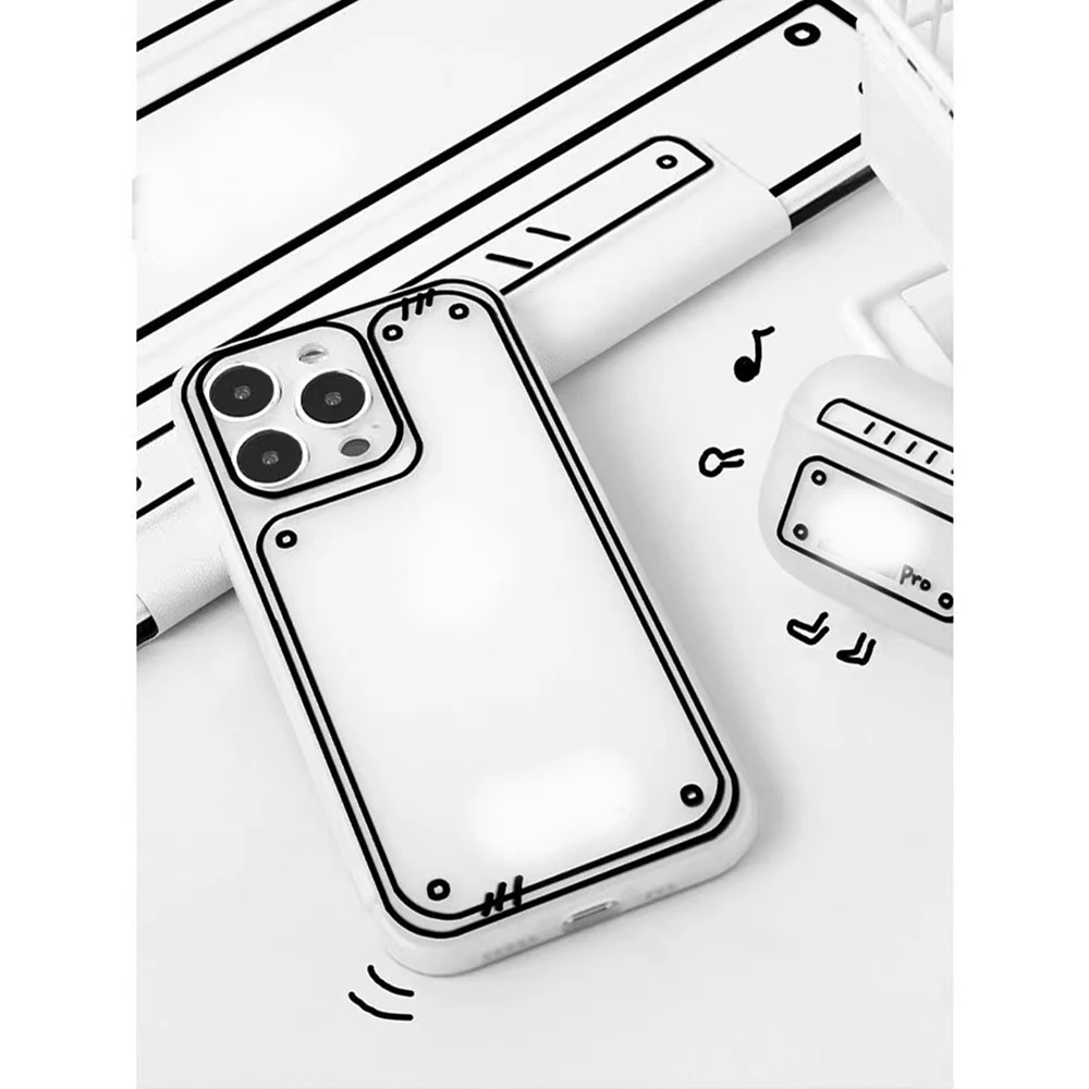 Two-dimensional Line Comic iPhone 16 Pro Max Phone Case Frosted Translucent Fro iPhone15 13 14 12 Silicone Protective Cover