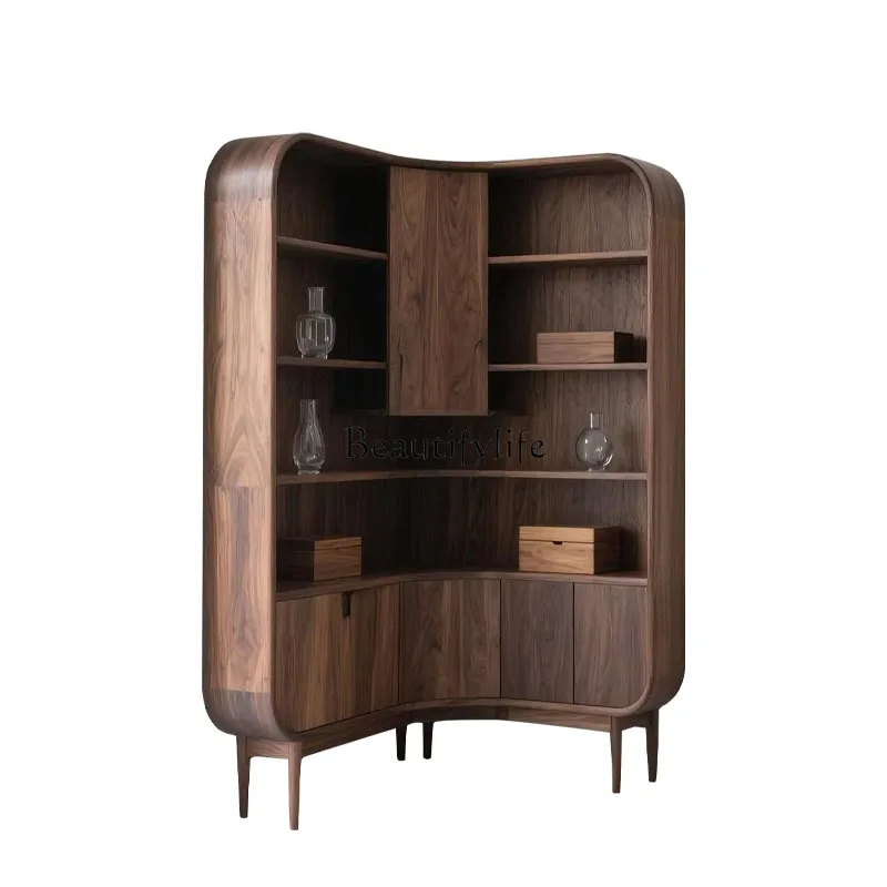 

North American black walnut bookshelf Italian minimalist solid wood corner bookcase living room