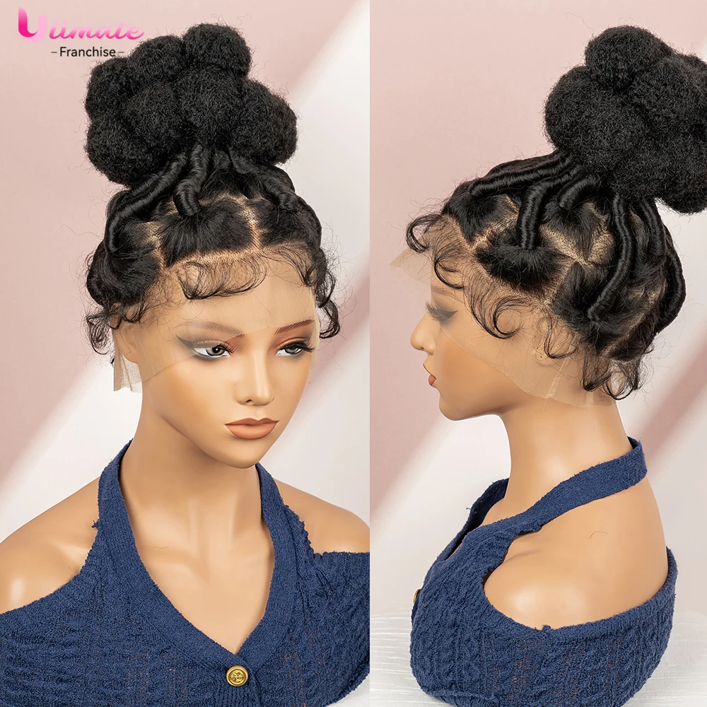 6 Inches Braided Wigs with Bun Knotless Twist Braids Wig for Black Women Full Lace Braided Bun Hairtyles Synthetic Wig 2025 New