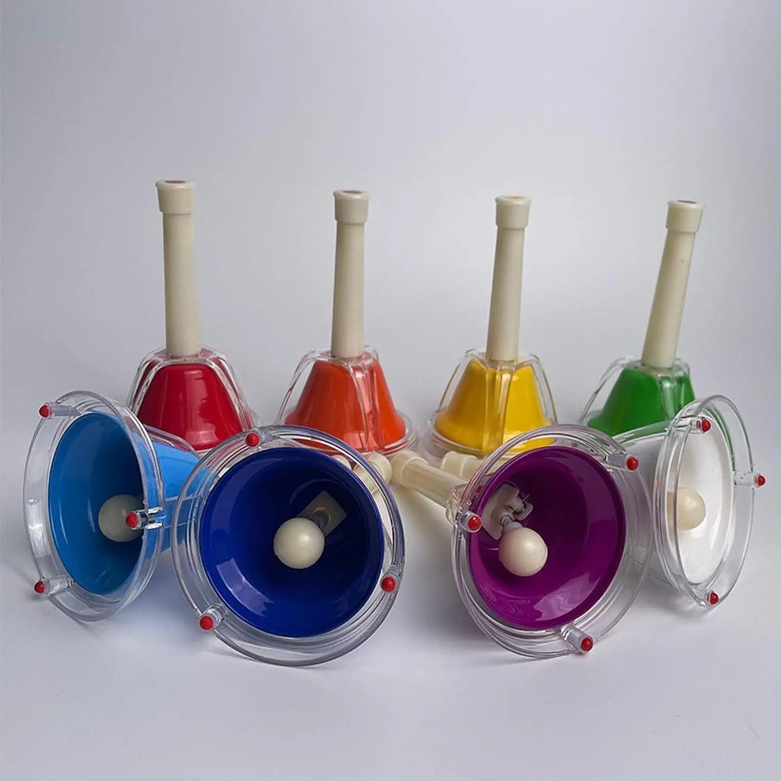 8 Pieces Colorful Handbells Diatonic Metal Bells Poortable Hand Bells Hand Percussion Bells for Holiday Wedding Kids Party