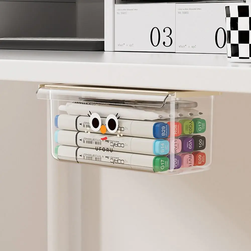 机の下に吊り下げ引き出しタイプの収納ボックス透明自己粘着文具収納ボックス目に見えない省スペース