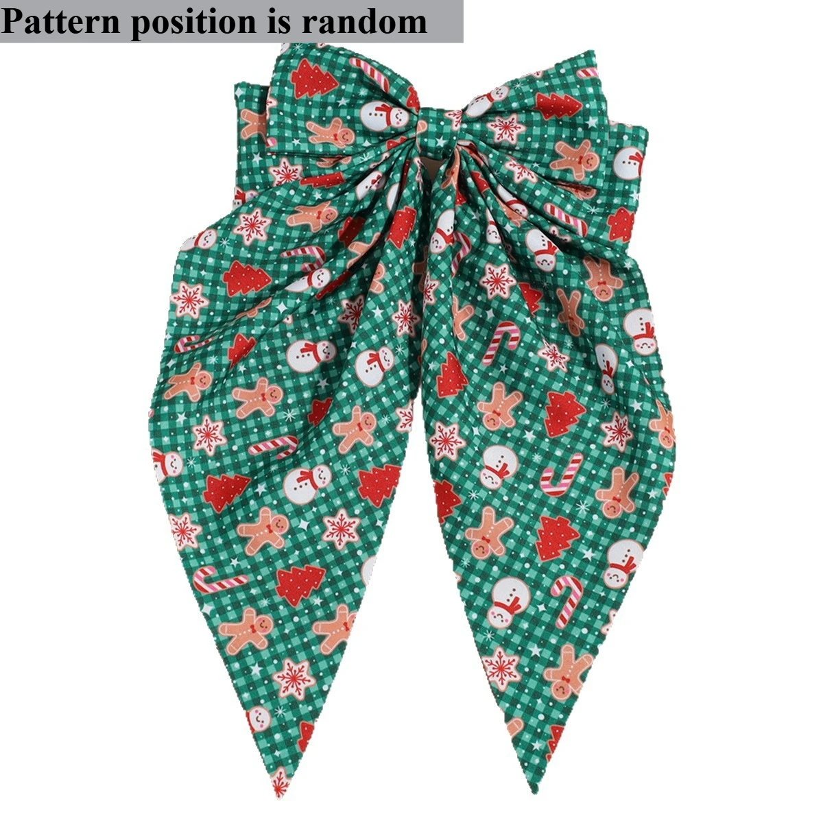 Weihnachts-Haarspangen mit doppellagiger Schleife für Weihnachtsmann und Schneemann – bedruckter Urlaubs-Haarschmuck mit roter und gestreifter Schleife aus Stoff – Detail 6