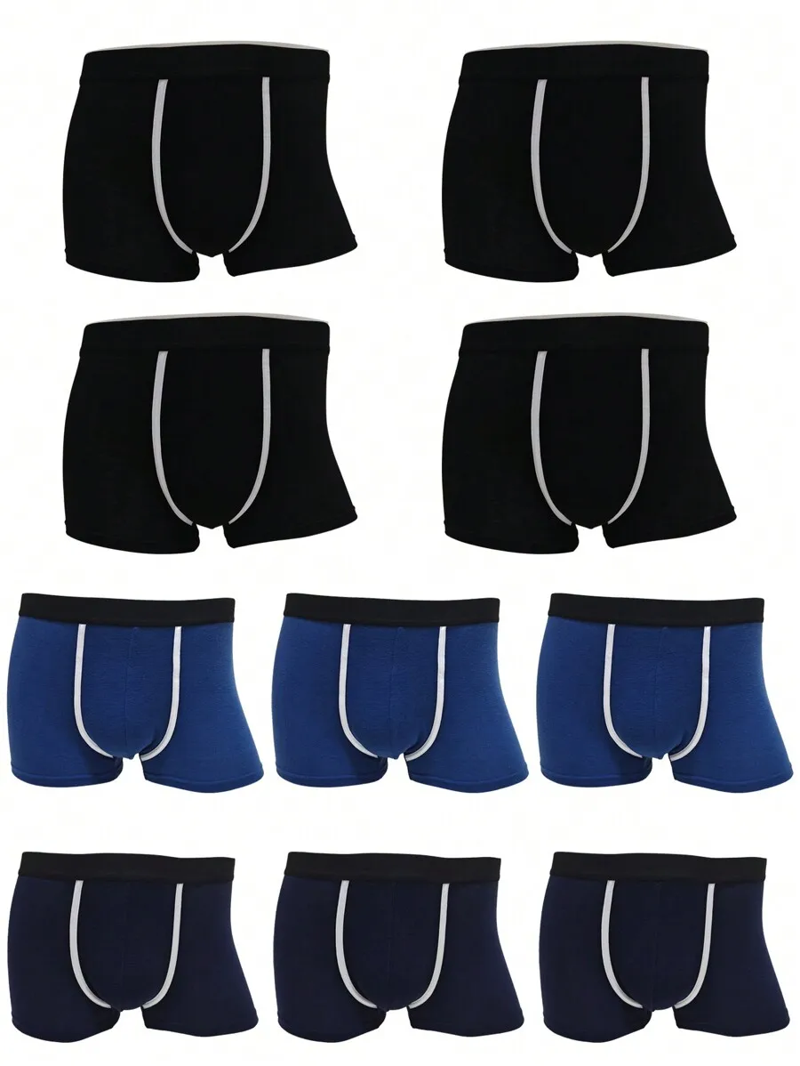 

10pcs Mens Solid Color Boxer Briefs Cotton Blend Underwear