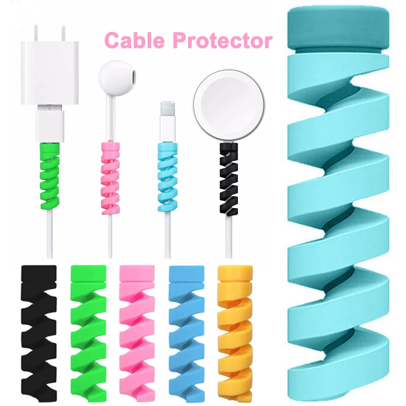 【Buy 5 Get 1 Free】Colorful Spiral Cable Protector Silicone Charging Cord Protector Cable Winder Wire Charger Protector