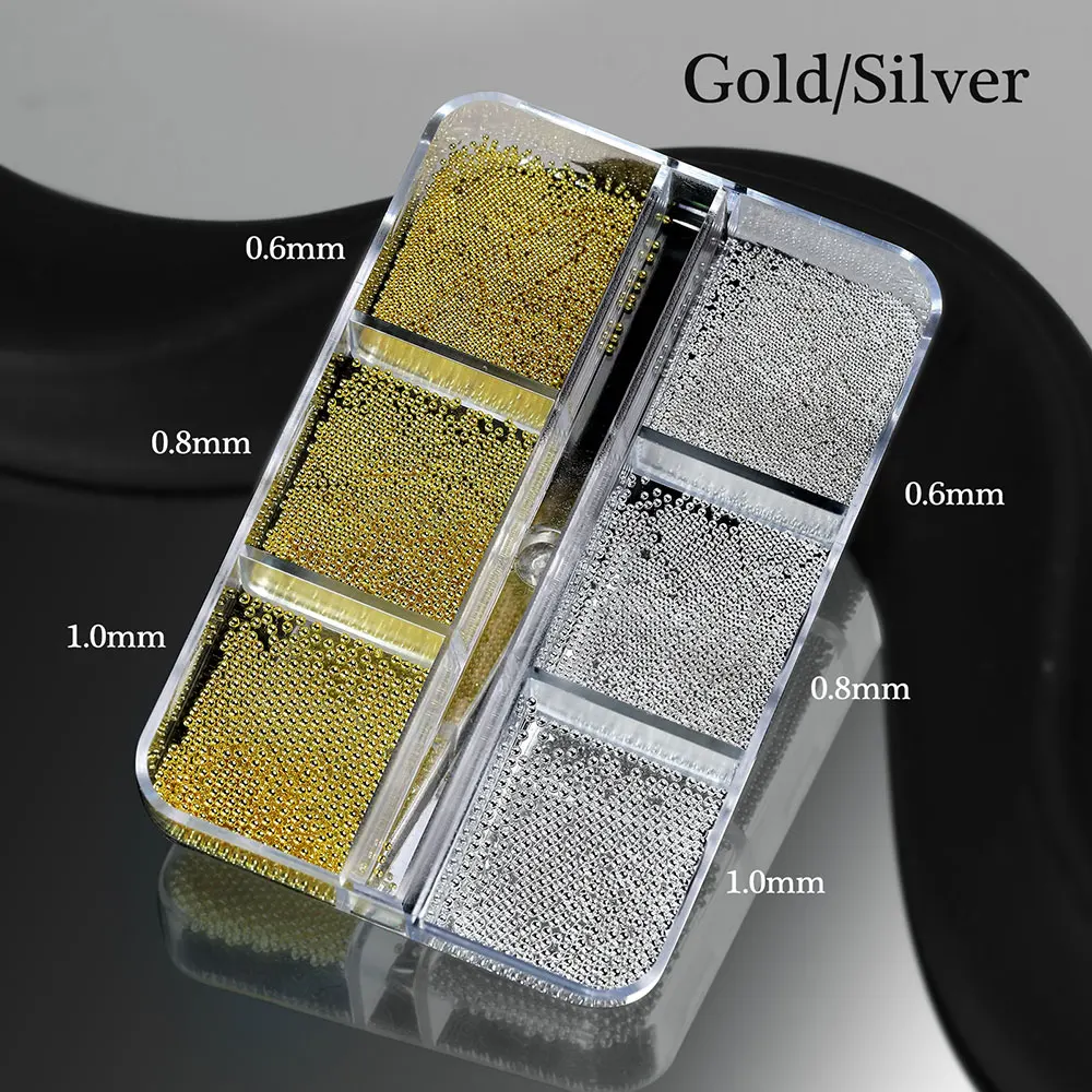 12Grid Gold/Silber Mini Kaviar Perlen Nail Art Dekorationen Metall Micro Balls Nagel Charm mit Magnetstift 3D Mini Kaviar Nagel Edelstein