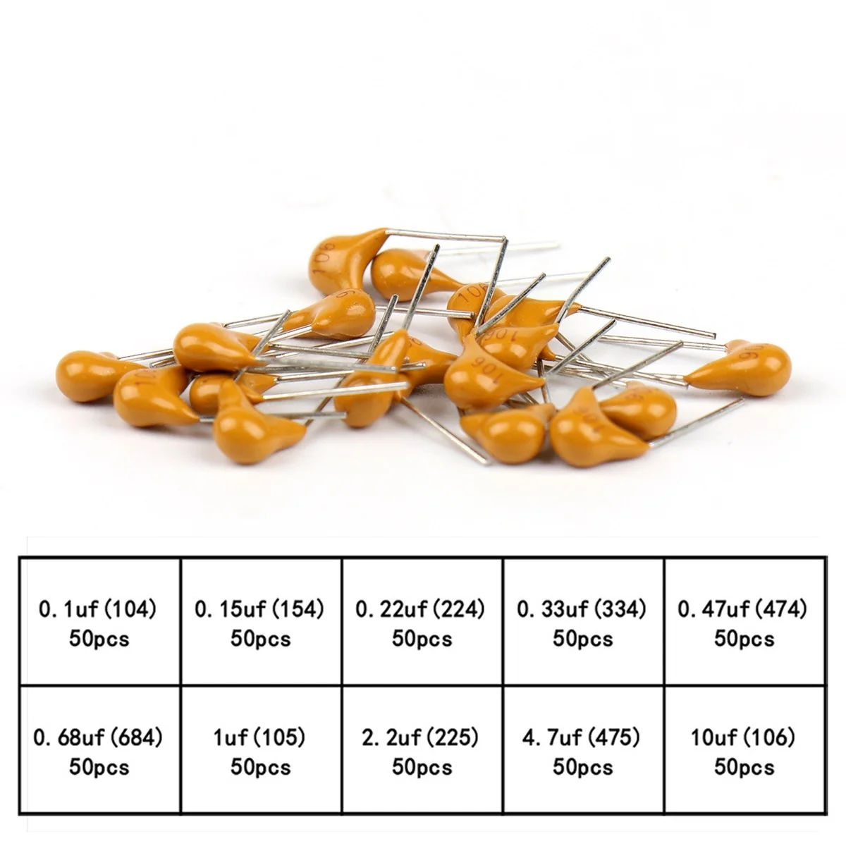 500Pcs Monolithic Ceramic Capacitor kit 10Values x 50Pcs 0.1uF-10uF (104-105)  Multilayer Capacitors Assorted Kit Storage Box