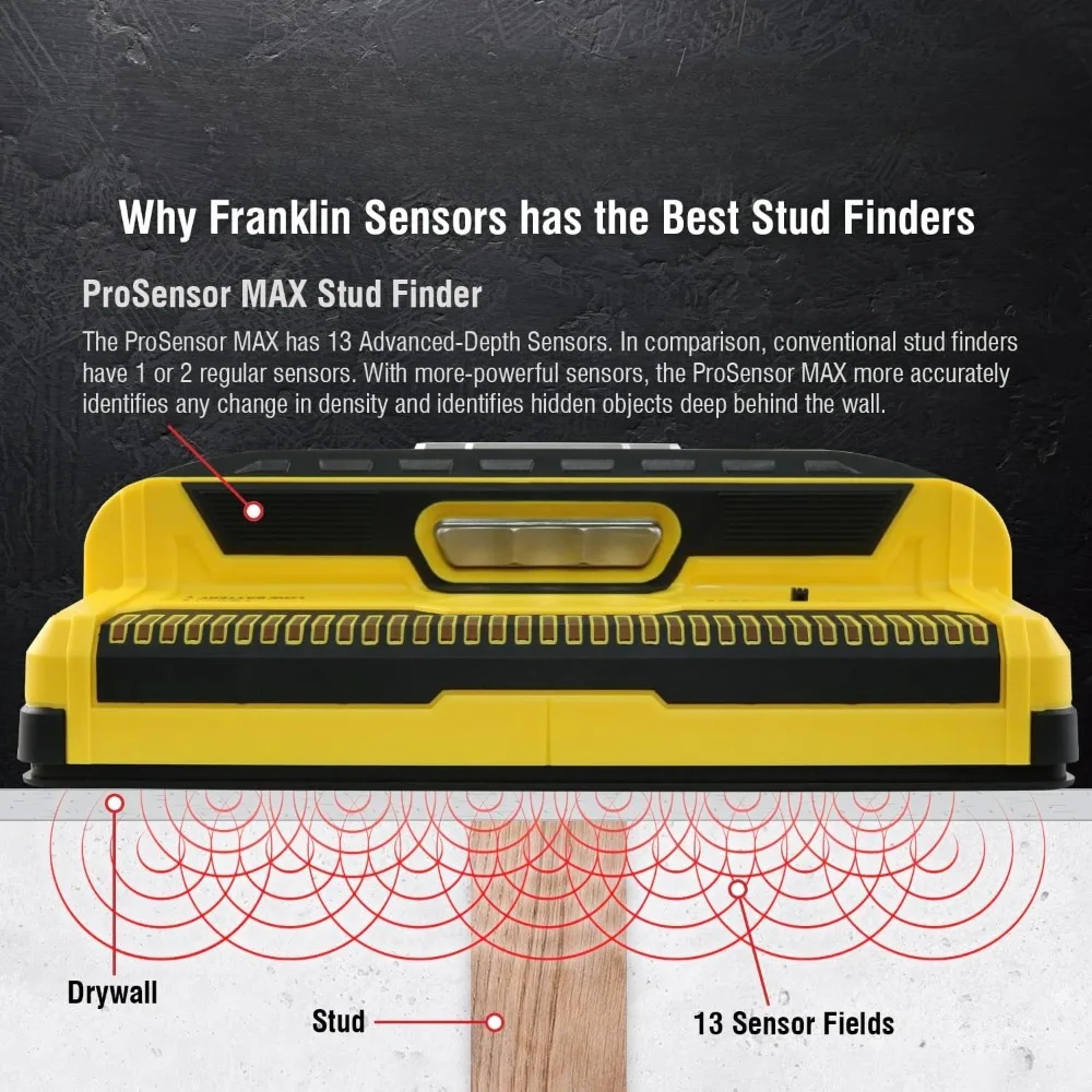 

ProSensor MAX Stud Finder с 13 датчиками, детектором шпилек по дереву и металлу/настенным сканером, сканированием через штукатурку, плитку и многого другого