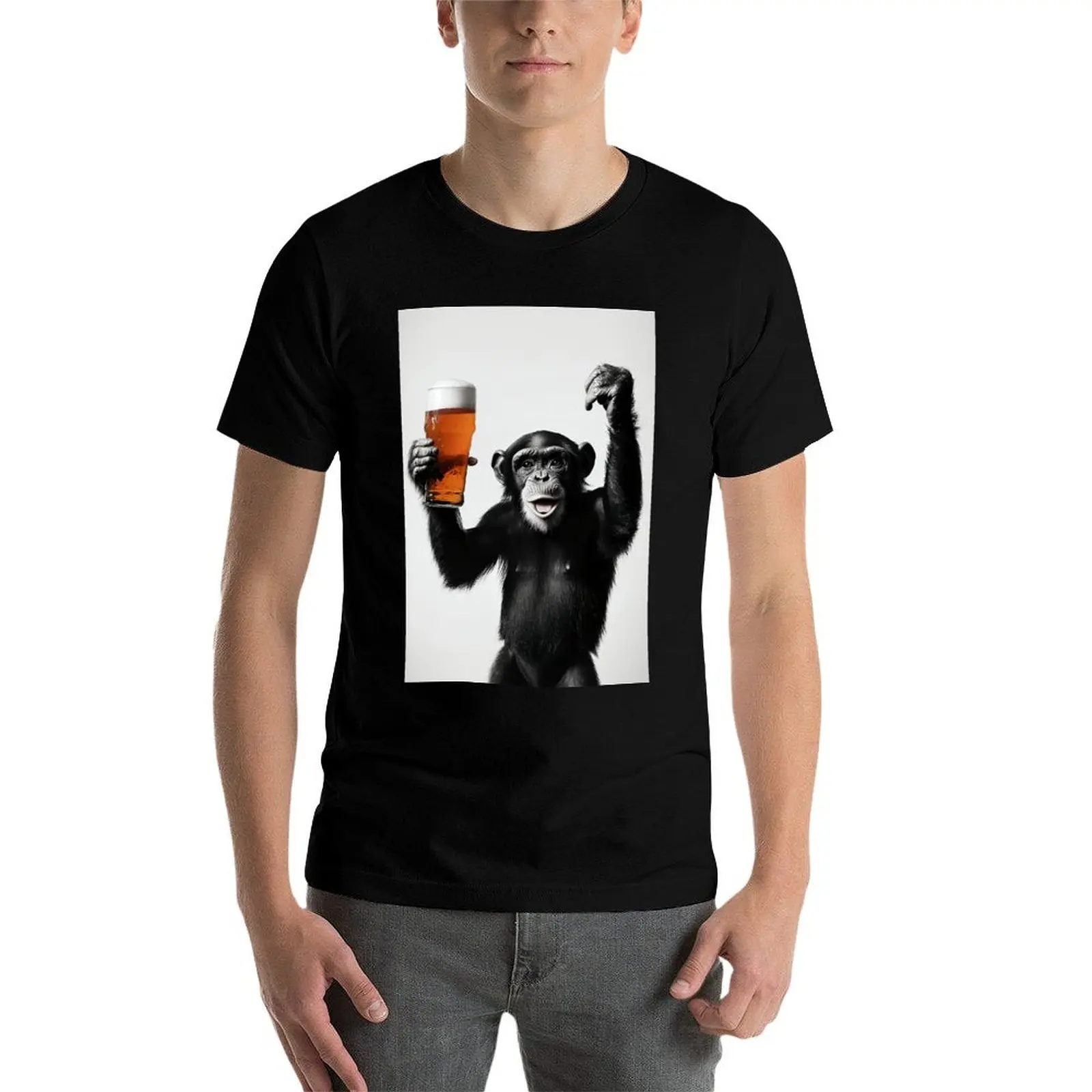 

Monkey Drinking Beer, Funny Drinking Humor Art T-Shirt mens graphic t shirts cotton t shirt pack funny t shirts cotton T-Shirt