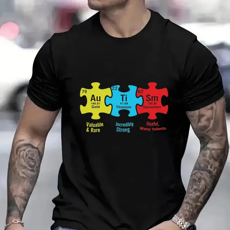 Funny Autism Puzzle Piece Shirt for Men Clothing Fashion Autism Awareness Y2k Graphic Print Tops Short Sleeve Tees Men\'s Clothes