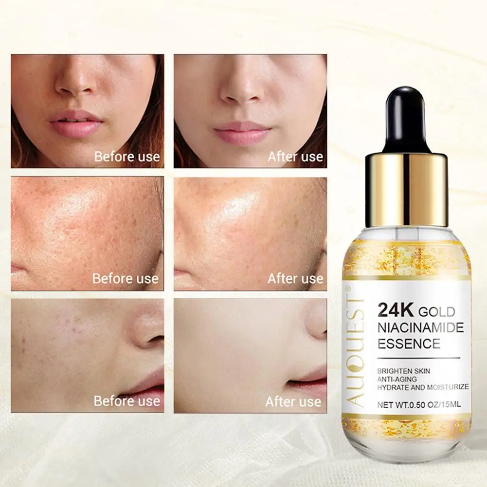 15ml 24K Gold Serum Niacinamide Serum Hyaluronic Acid For Face Dark Spot Remover Whitening Moisturizing Face Skin Care